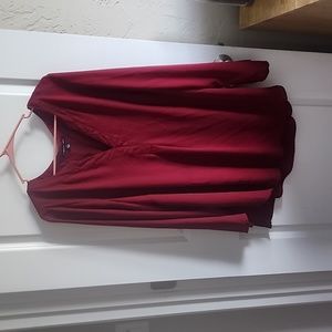 red long sleeve v neck blouse